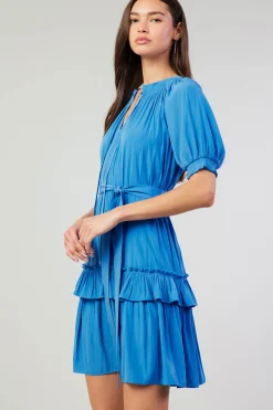 Current Air Coletta Smocked Yoke Mini Dress FADEDBLUE New