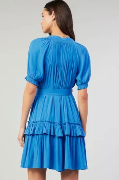 Current Air Coletta Smocked Yoke Mini Dress FADEDBLUE New