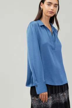 Current Air Collared Splitneck Blouse DUSTYBLUE Clearance