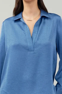 Current Air Collared Splitneck Blouse DUSTYBLUE Clearance