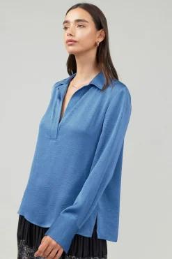 Current Air Collared Splitneck Blouse DUSTYBLUE Clearance