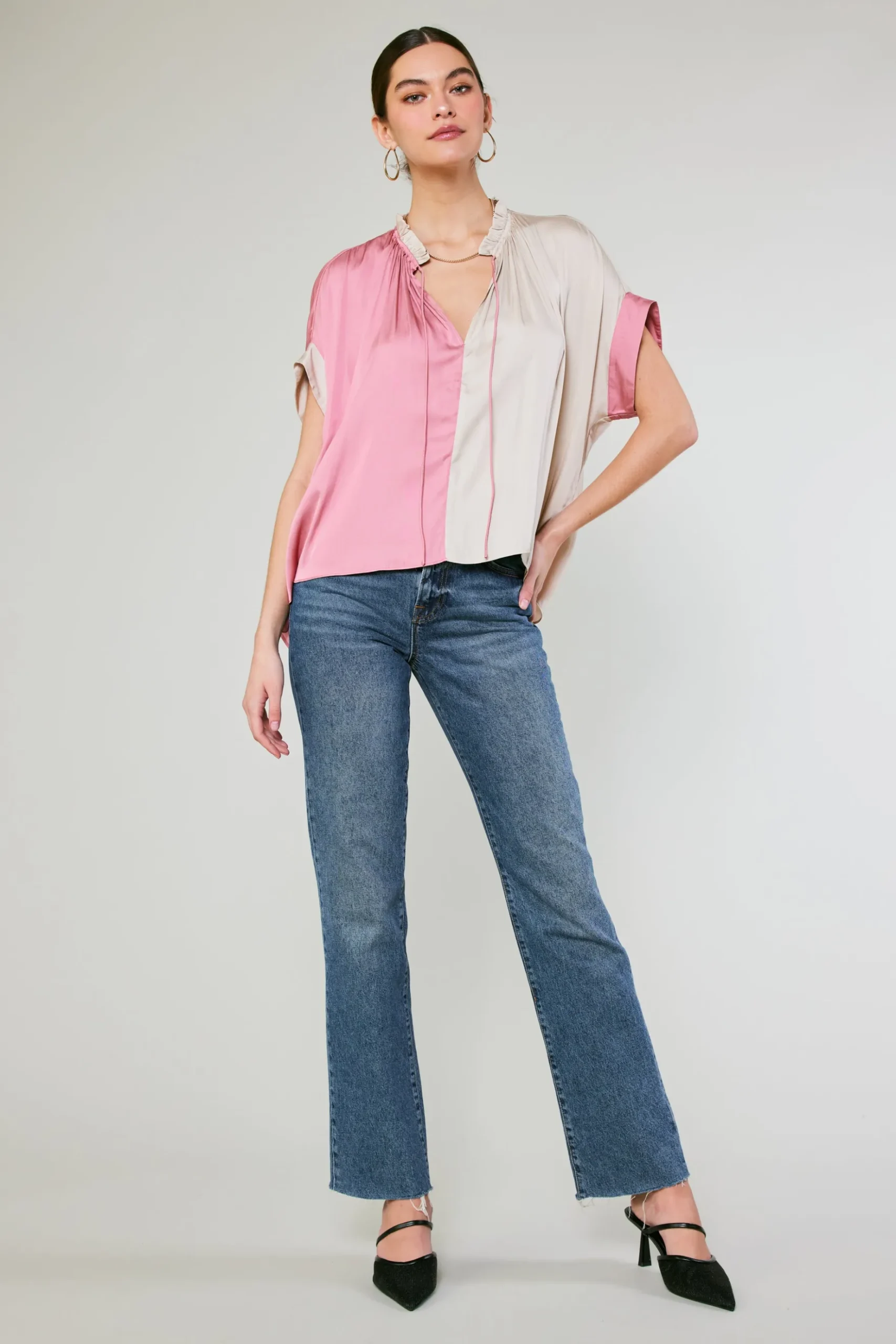 Current Air Colorblock Contrast Top LIGHTTAUPE-PINK New