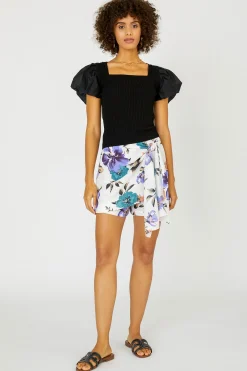 Current Air Constrast Puff Sleeve Sweater Top BLACK Best
