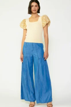 Current Air Constrast Puff Sleeve Sweater Top APRICOTMLT Fashion