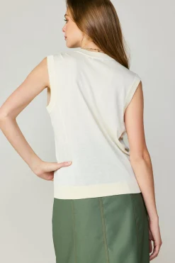 Current Air Contrast Crewneck Top ECRU Sale