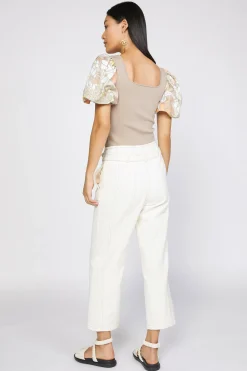 Current Air Contrast Floral Sweater Top SAND Fashion