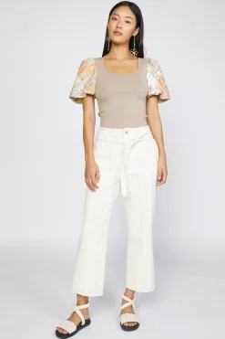 Current Air Contrast Floral Sweater Top SAND Fashion