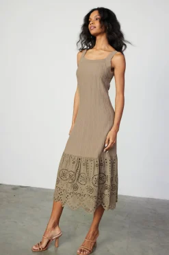 Current Air Contrast Lace Knit Dress LATTE Outlet