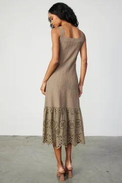 Current Air Contrast Lace Knit Dress LATTE Outlet