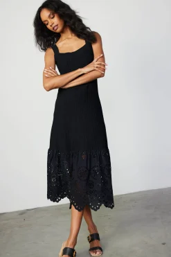 Current Air Contrast Lace Knit Dress BLACK Clearance