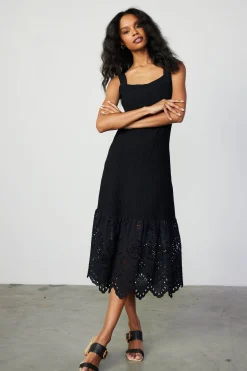 Current Air Contrast Lace Knit Dress BLACK Clearance