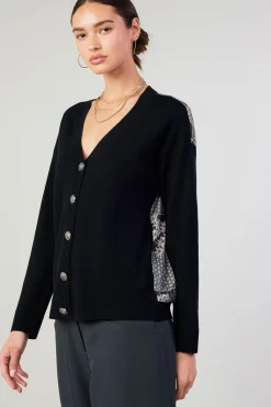 Current Air Contrast Paneled Cardigan BLACK Hot