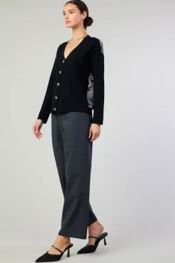 Current Air Contrast Paneled Cardigan BLACK Hot