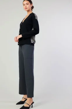 Current Air Contrast Paneled Cardigan BLACK Hot