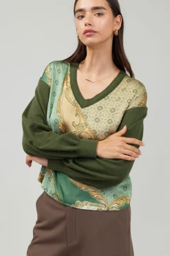 Current Air Contrast Print Sweater Top OLIVEMLT Hot