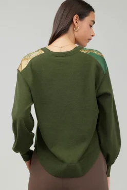 Current Air Contrast Print Sweater Top OLIVEMLT Hot