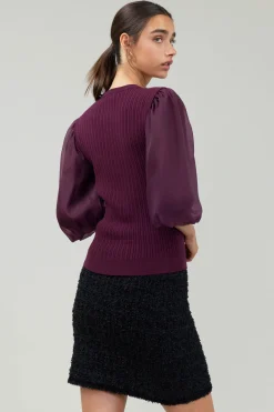 Current Air Contrast Sleeve Knit Blouse BURGUNDY Clearance