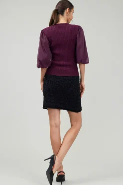 Current Air Contrast Sleeve Knit Blouse BURGUNDY Clearance