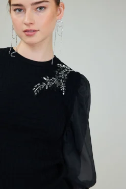 Current Air Contrast Sleeve Knit Blouse BLACK Best