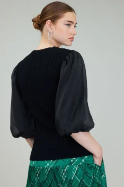 Current Air Contrast Sleeve Knit Blouse BLACK Best