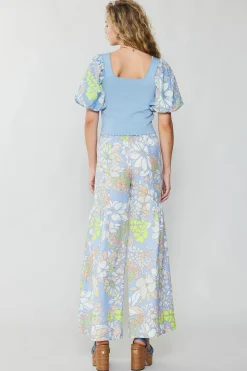 Current Air Contrast Sleeve Knit Top BLUE Best