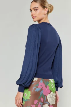 Current Air Contrast Sleeve Knit Top NAVY Hot