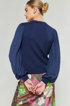 Current Air Contrast Sleeve Knit Top NAVY Hot