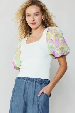 Current Air Contrast Sleeve Knit Top PINK Online