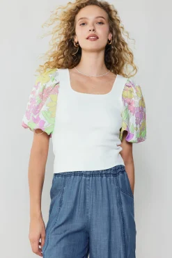 Current Air Contrast Sleeve Knit Top PINK Online
