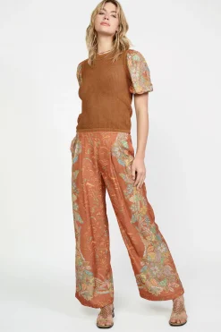 Current Air Contrast Sleeve Retro Knit Top BROWN Discount