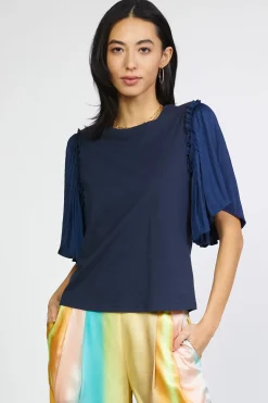 Current Air Contrast Sleeve Shirt NAVY Online