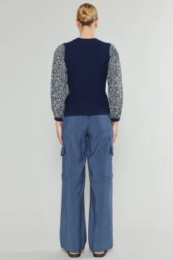 Current Air Contrast Sleeve Sweater Top NAVY Outlet