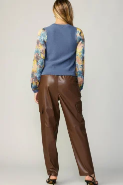 Current Air Contrast Sleeve Sweater Top AEGEANBLUE Clearance