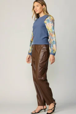 Current Air Contrast Sleeve Sweater Top AEGEANBLUE Clearance