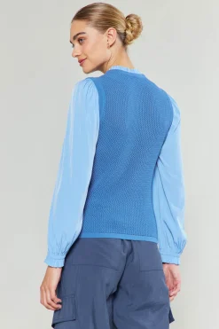 Current Air Contrast Sleeve Sweater Top AEROBLUE Sale