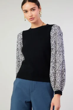 Current Air Contrast Sleeve Sweater Top BLACK Best