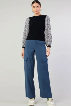 Current Air Contrast Sleeve Sweater Top BLACK Best
