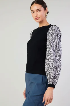 Current Air Contrast Sleeve Sweater Top BLACK Best