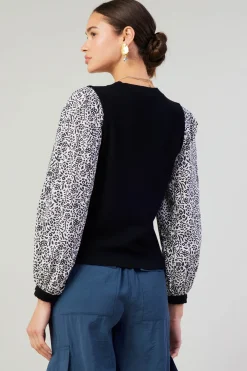 Current Air Contrast Sleeve Sweater Top BLACK Best
