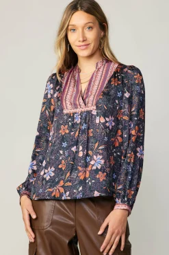 Current Air Contrast Stripe Floral Blouse MULTI Discount