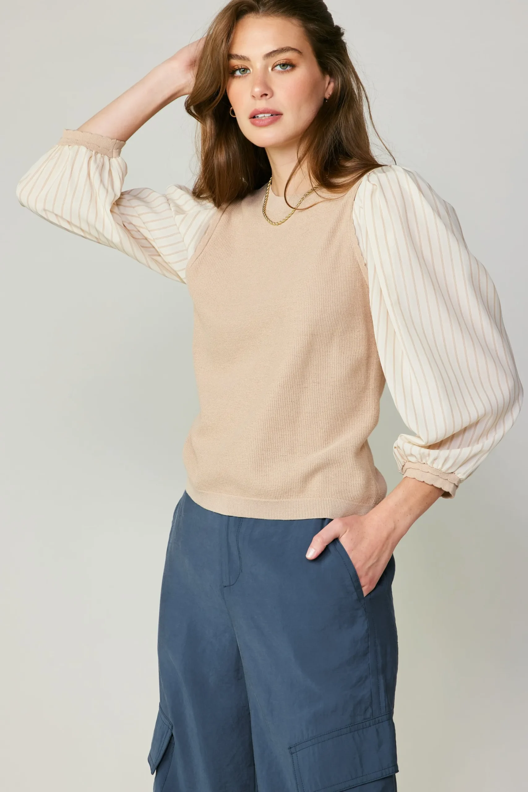Current Air Contrast Sweater Top LIGHTTAUPE Fashion