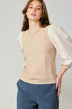 Current Air Contrast Sweater Top LIGHTTAUPE Fashion