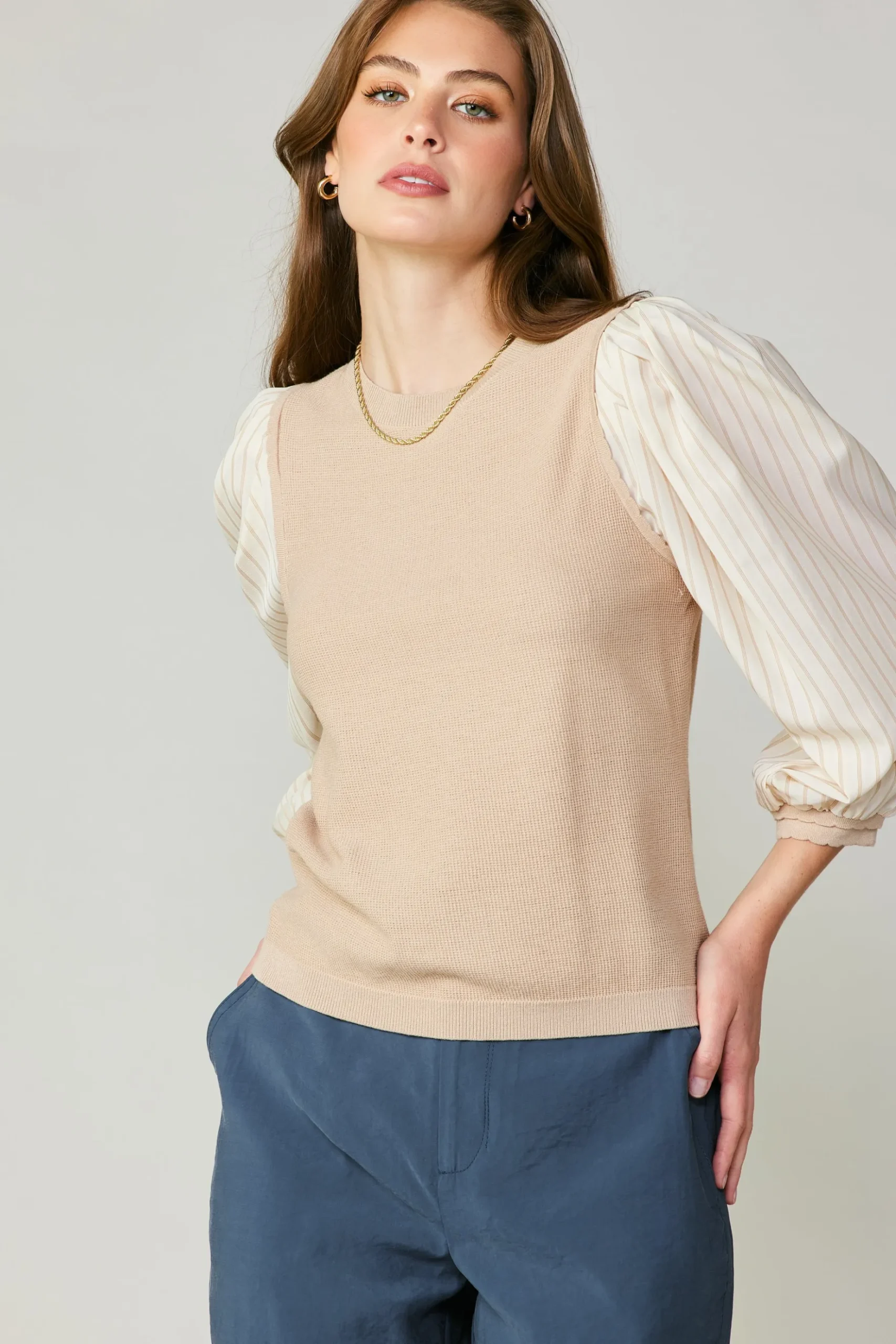 Current Air Contrast Sweater Top LIGHTTAUPE Fashion