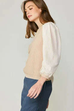 Current Air Contrast Sweater Top LIGHTTAUPE Fashion