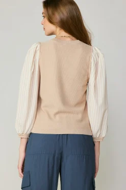 Current Air Contrast Sweater Top LIGHTTAUPE Fashion