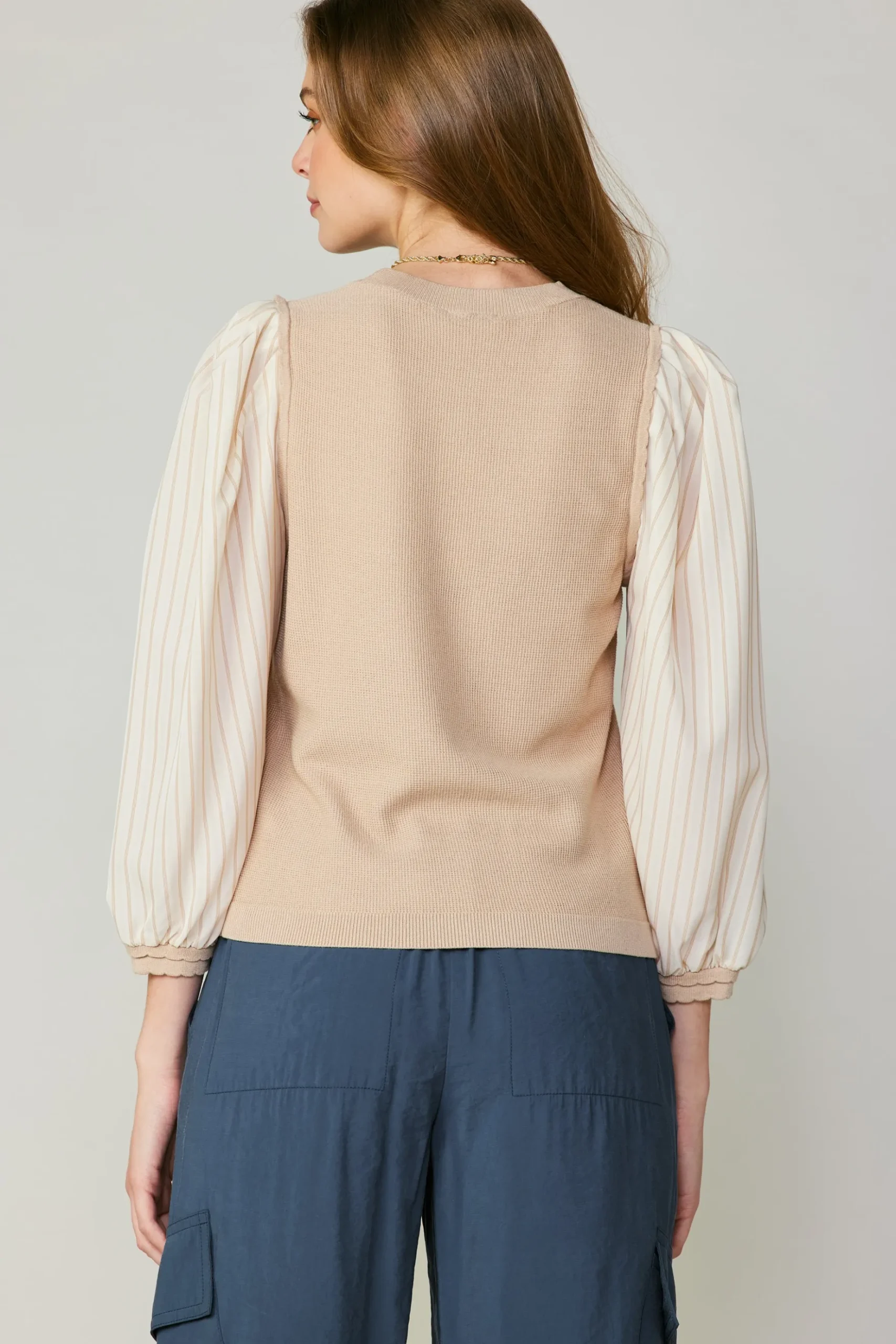 Current Air Contrast Sweater Top LIGHTTAUPE Fashion