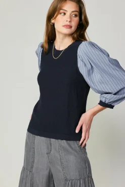 Current Air Contrast Sweater Top NAVY Fashion