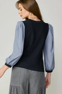 Current Air Contrast Sweater Top NAVY Fashion