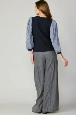 Current Air Contrast Sweater Top NAVY Fashion