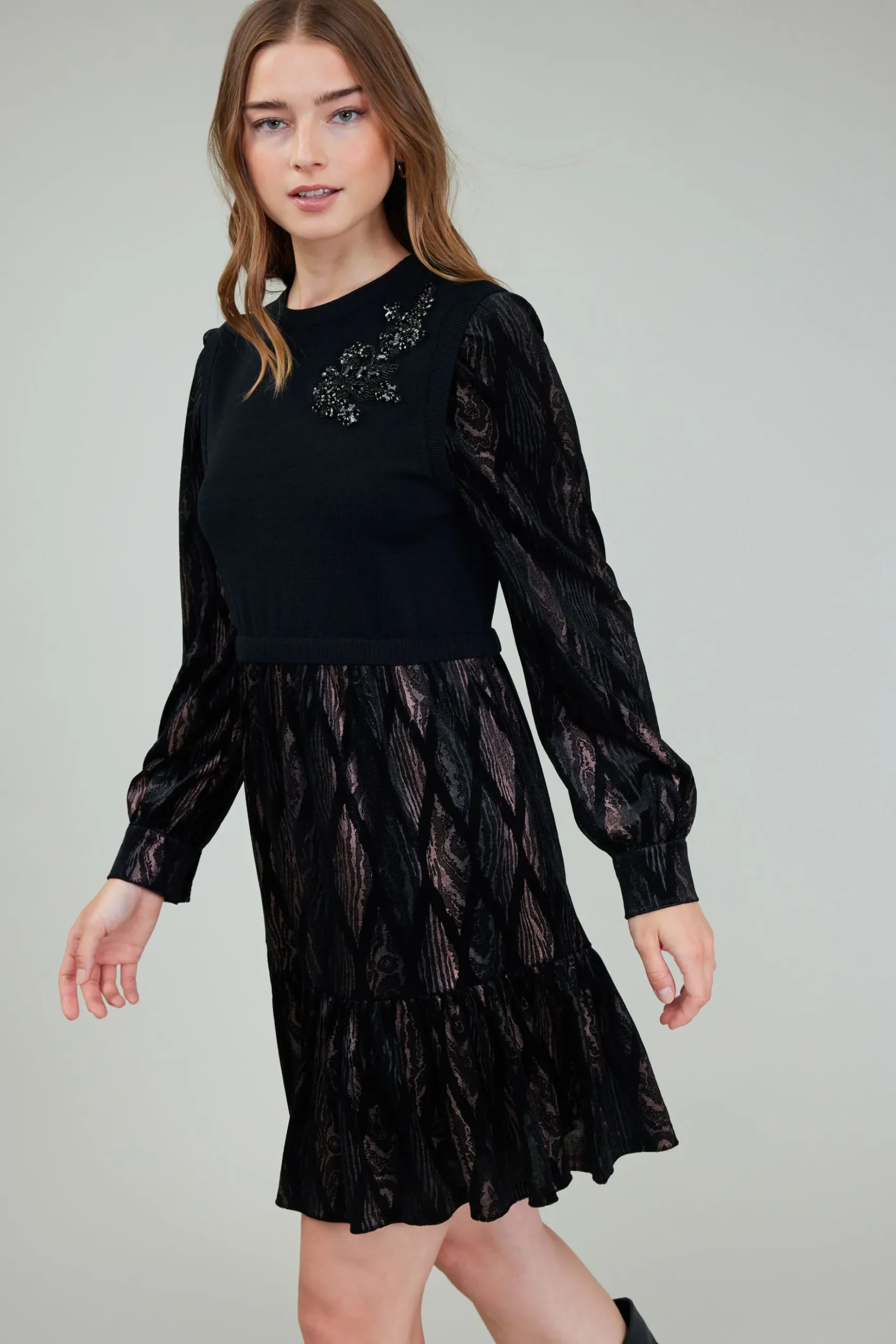 Current Air Contrast Velvet Foil Mini Dress BLACKBRONZEMULTI Online